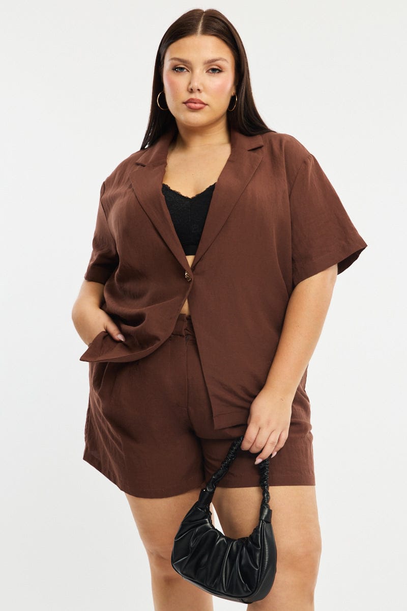 Brown Jacket Short Sleeve for YouandAll Fashion