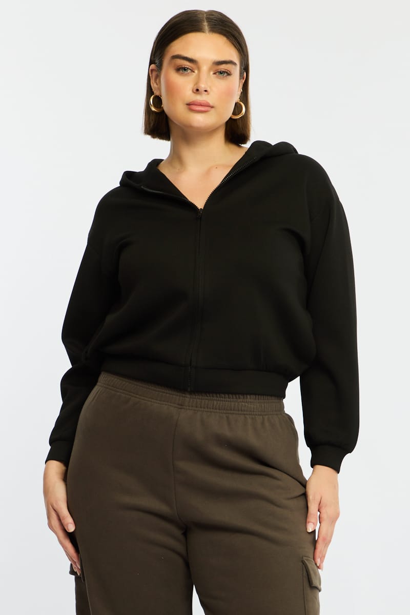 Black Zip Hoodie Long Sleeve for YouandAll Fashion