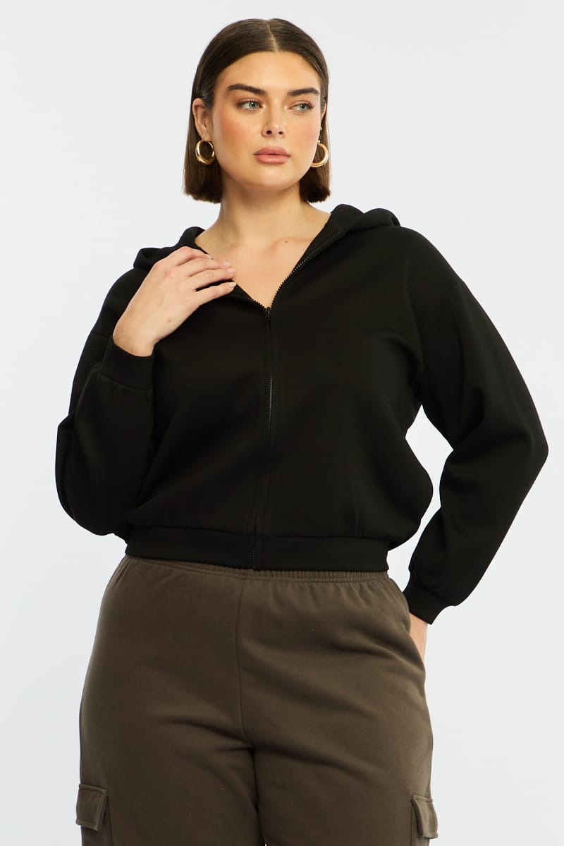 Black Zip Hoodie Long Sleeve for YouandAll Fashion