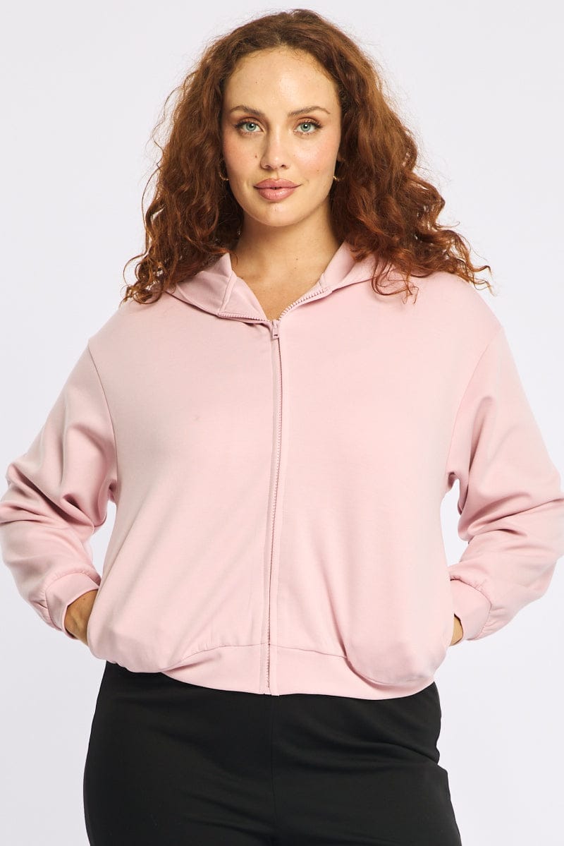 Pink Zip Hoodie Long Sleeve for YouandAll Fashion