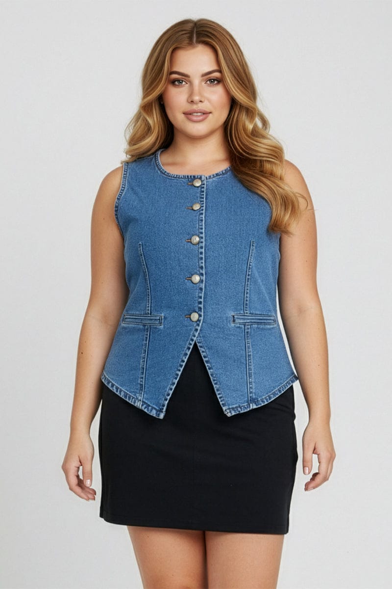 Denim Vest Button Down Sleeveless for YouandAll Fashion
