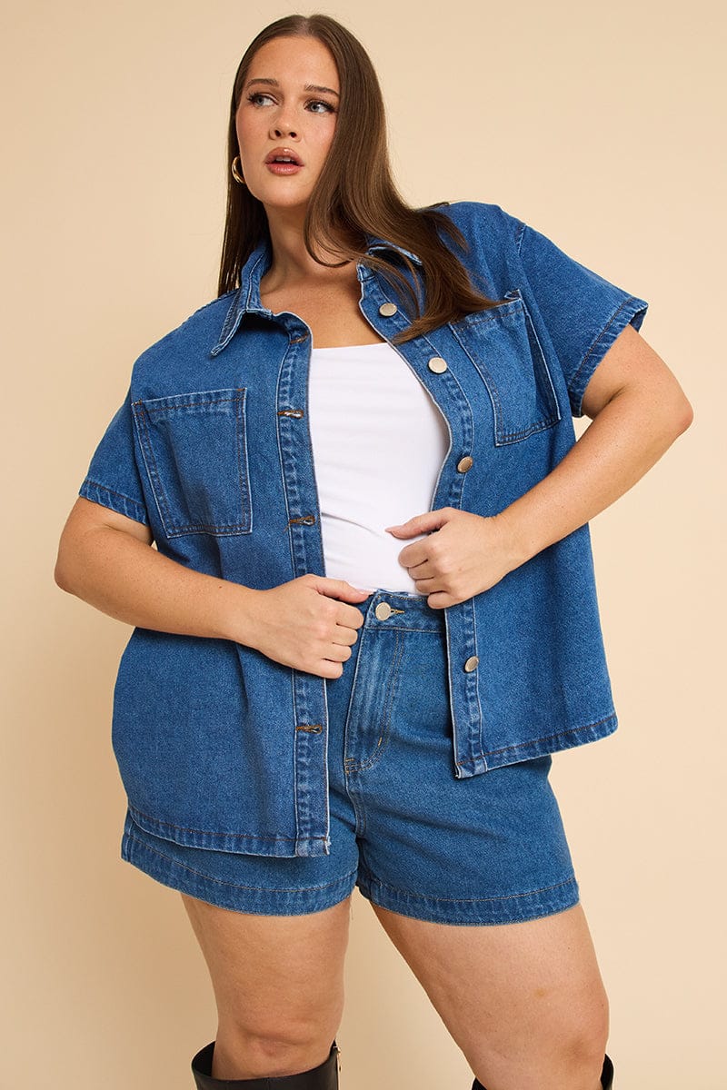 Denim Denim Shacket Short Sleeve for YouandAll Fashion
