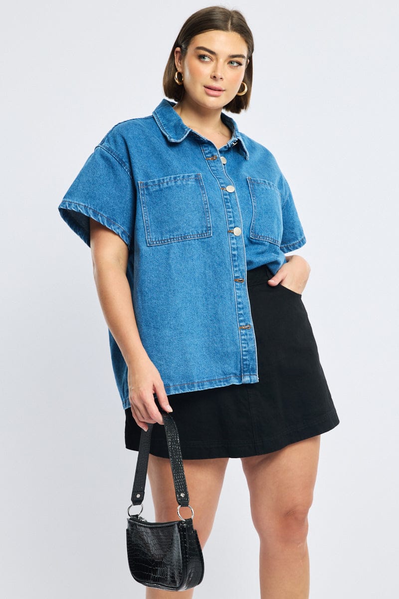 Denim Denim Shacket Short Sleeve for YouandAll Fashion
