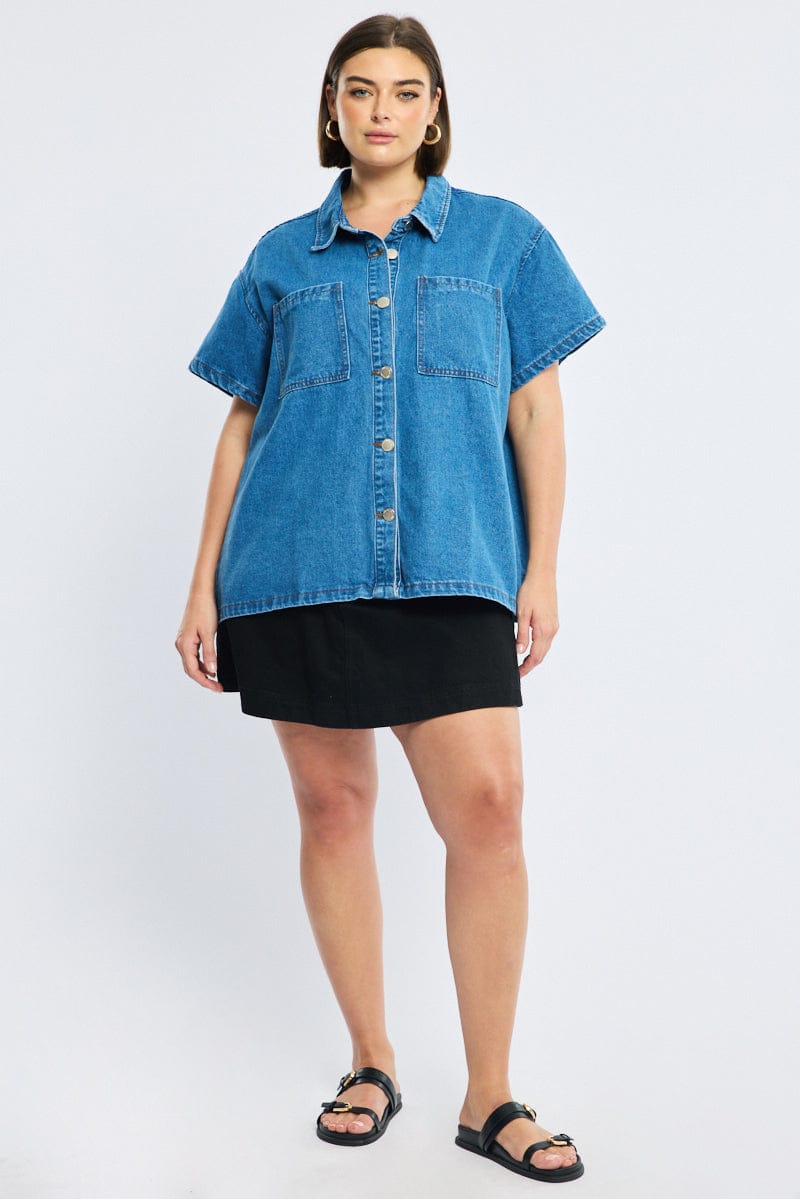 Denim Denim Shacket Short Sleeve for YouandAll Fashion