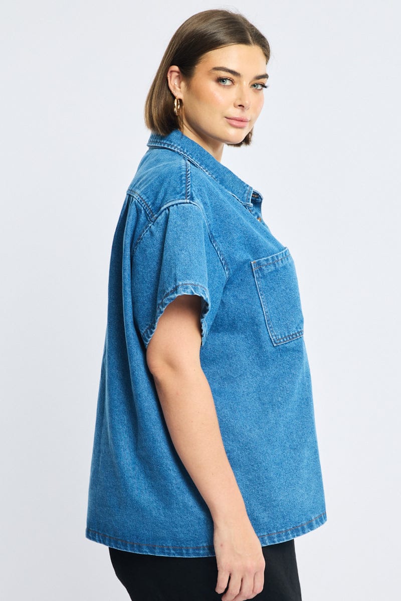 Denim Denim Shacket Short Sleeve for YouandAll Fashion