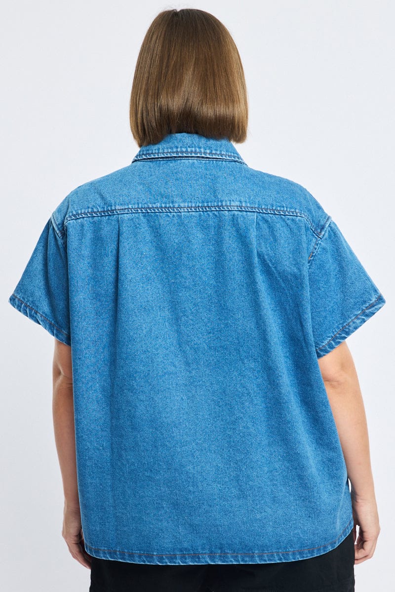 Denim Denim Shacket Short Sleeve for YouandAll Fashion