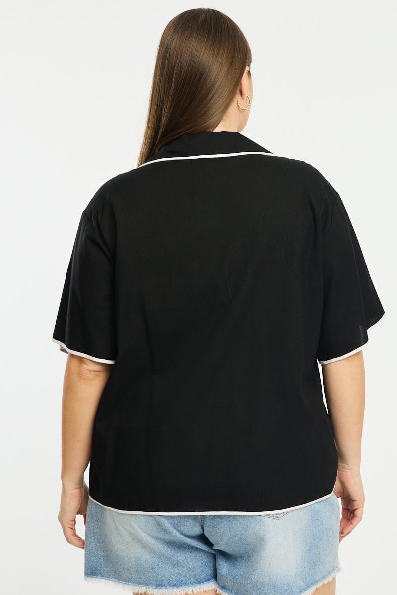 Black Collar Top Short Sleeve Tie Up for YouandAll Fashion
