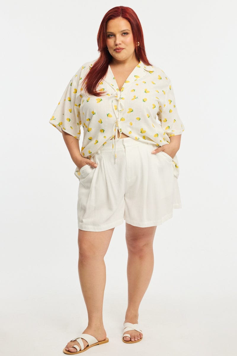 Yellow Ditsy Collar Top Short Sleeve Tie Up for YouandAll Fashion