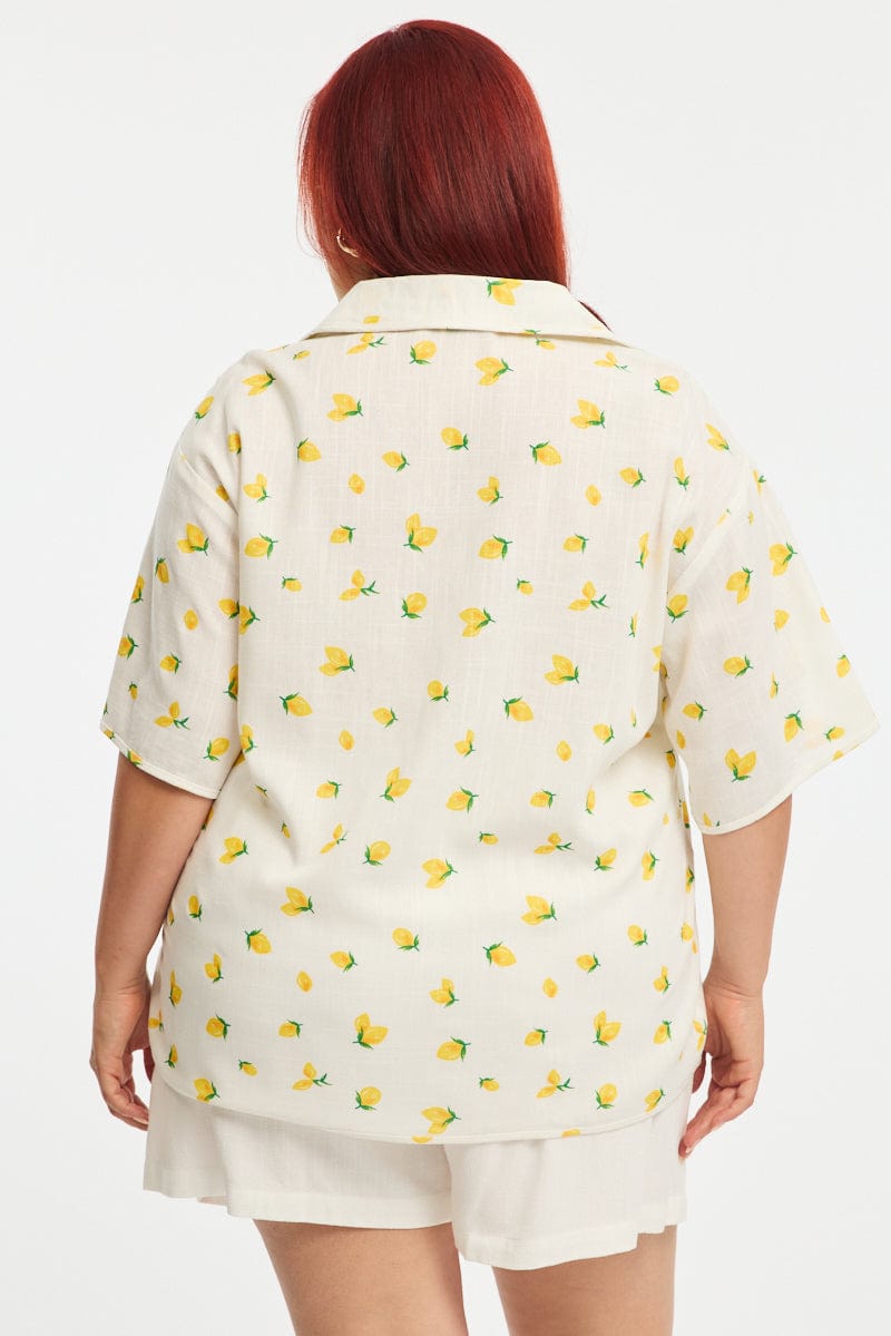 Yellow Ditsy Collar Top Short Sleeve Tie Up for YouandAll Fashion