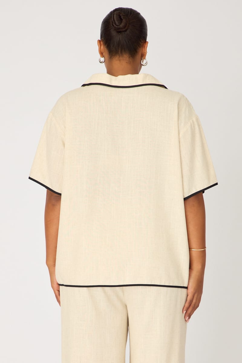 Beige Collar Top Short Sleeve Tie Up for YouandAll Fashion