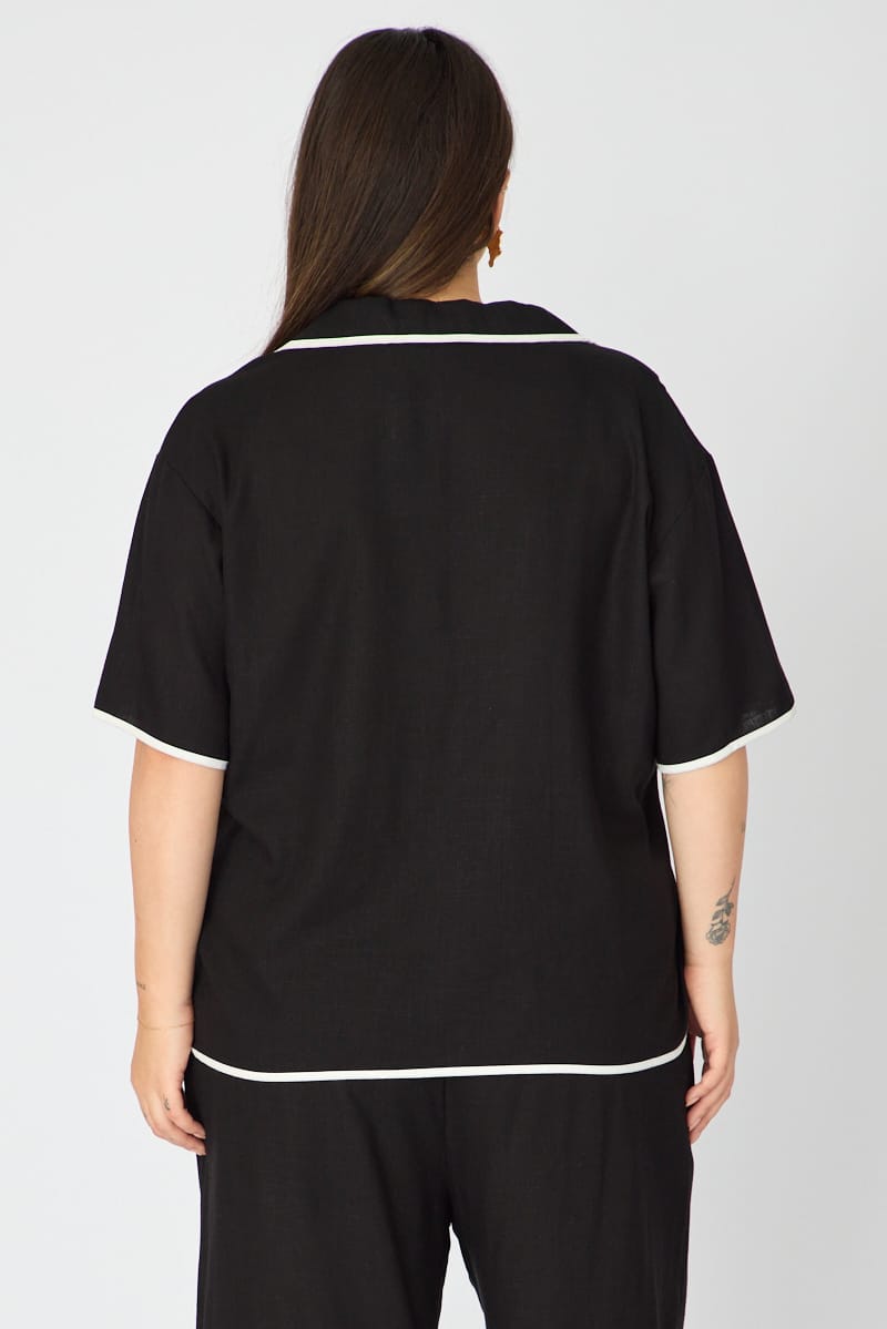 Black Collar Top Short Sleeve Tie Up for YouandAll Fashion