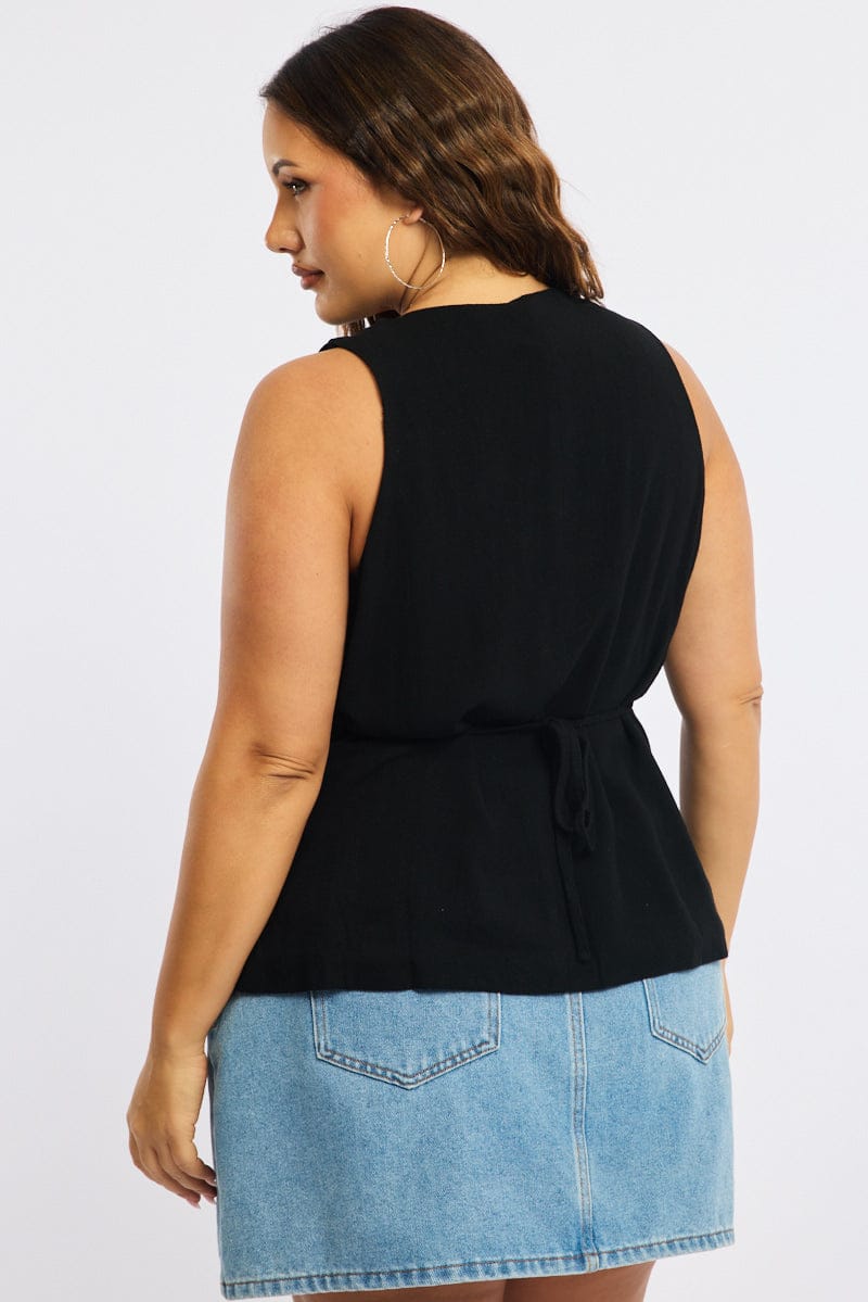 Black Waistcoat Linen Square Neck for YouandAll Fashion