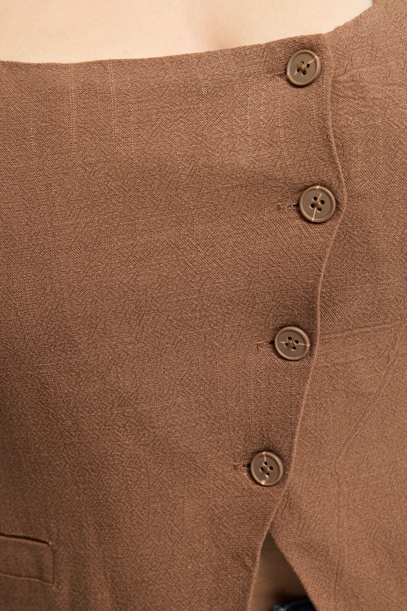 Brown Waistcoat Linen Square Neck for YouandAll Fashion