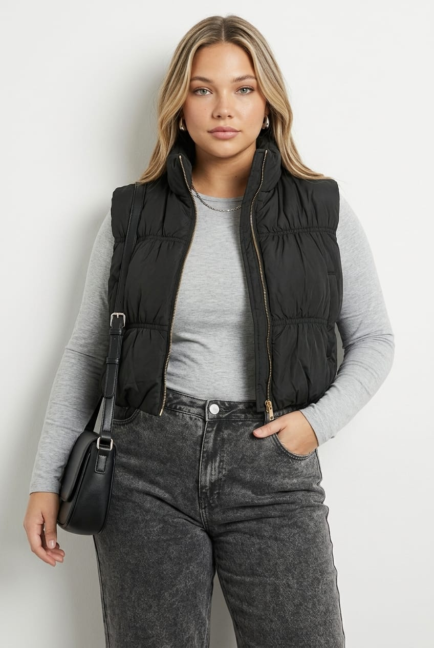Black Puffer Vest Sleeveless for YouandAll Fashion