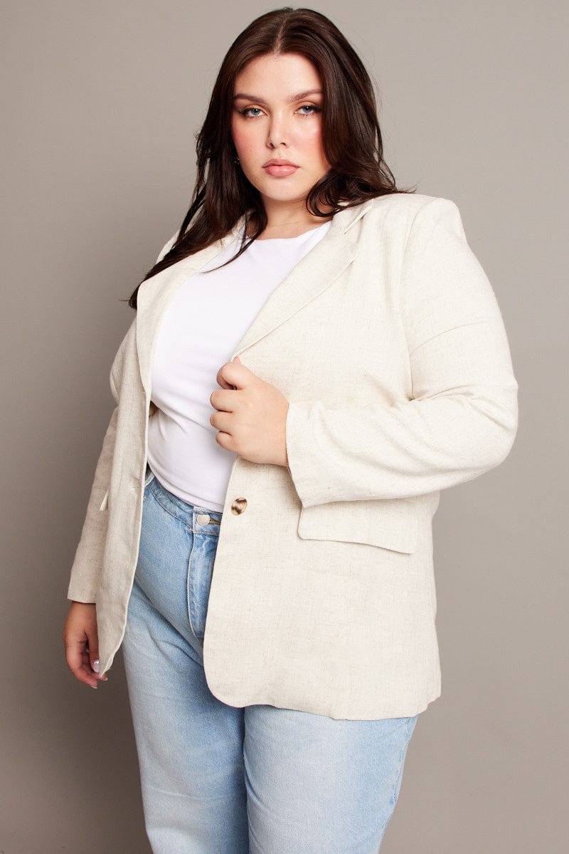 Beige Linen Blend Blazer for YouandAll Fashion