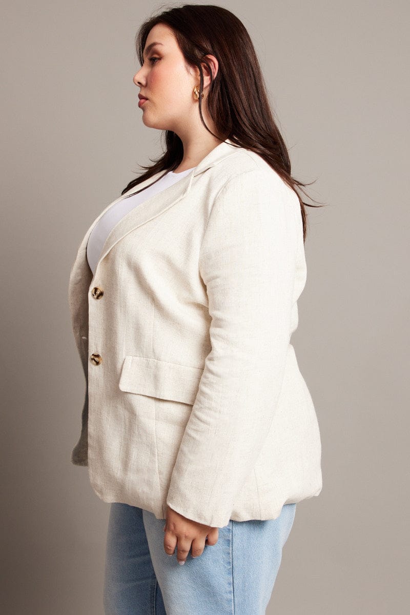 Beige Linen Blend Blazer for YouandAll Fashion