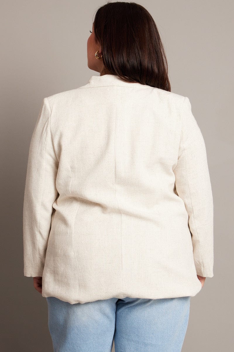 Beige Linen Blend Blazer for YouandAll Fashion