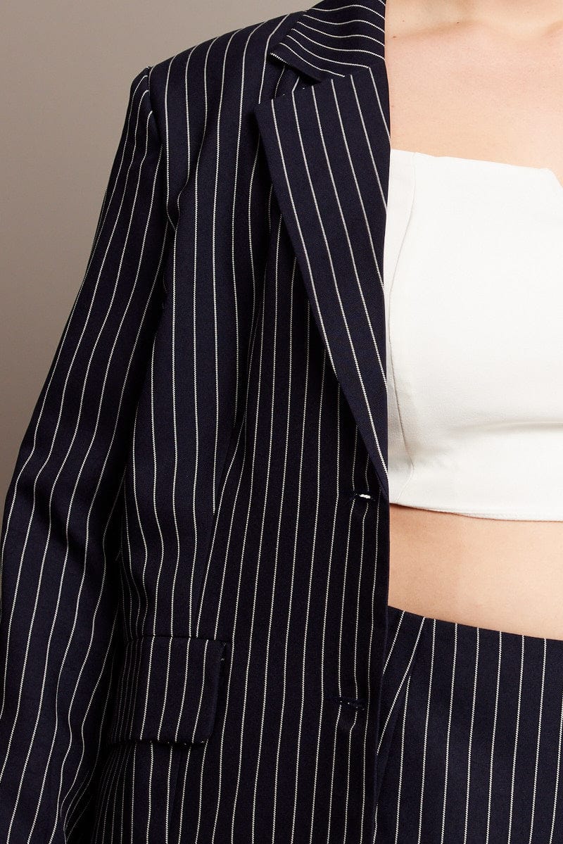 Blue Stripe Pinstripe Blazer for YouandAll Fashion