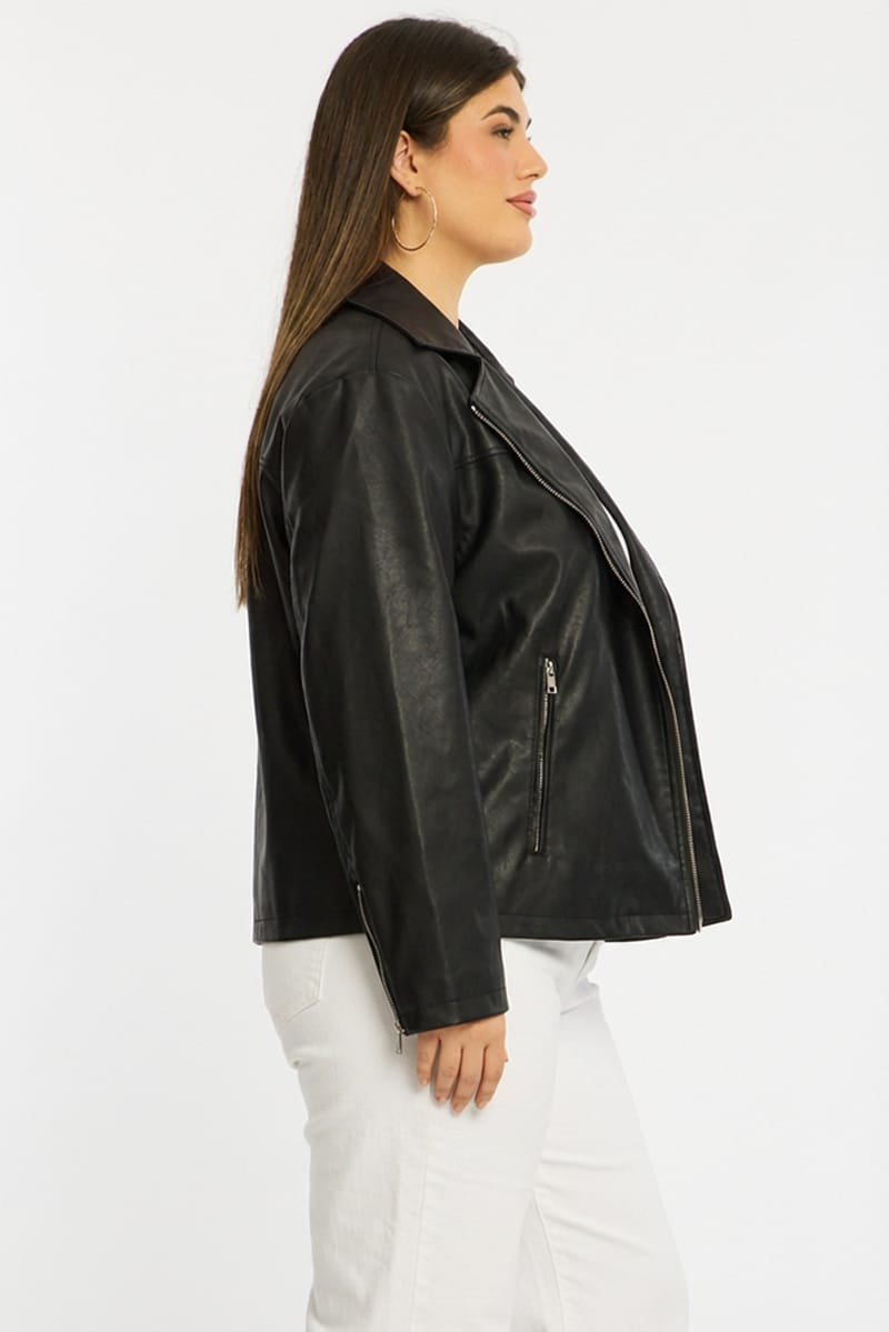 Black Faux Leather Jacket Long Sleeve for YouandAll Fashion