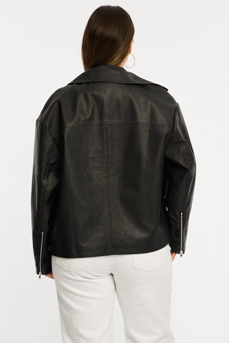 Black Faux Leather Jacket Long Sleeve for YouandAll Fashion