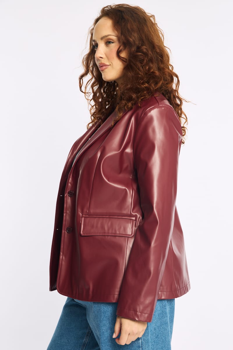 Red Faux Leather Blazer Long Sleeve for YouandAll Fashion