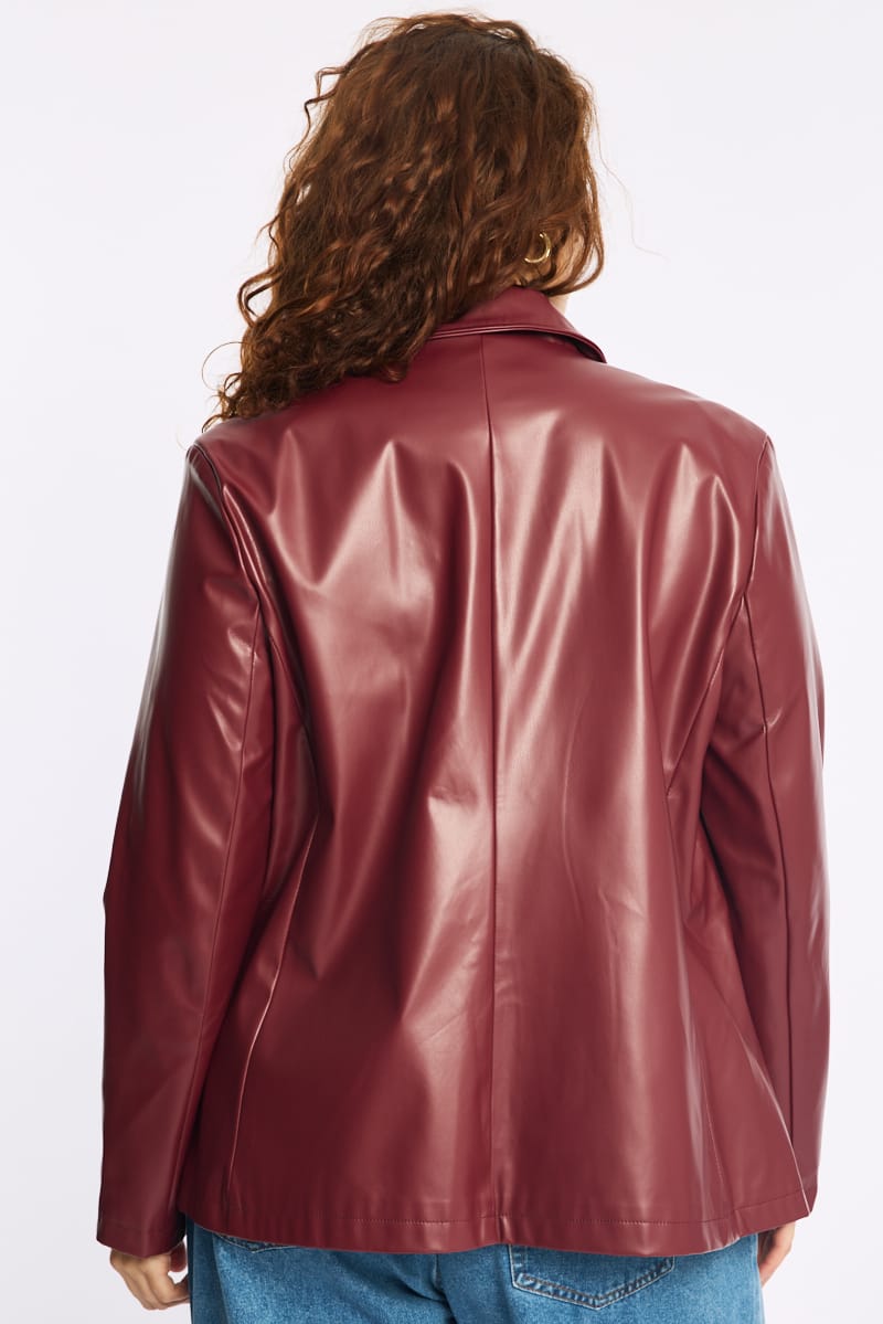 Red Faux Leather Blazer Long Sleeve for YouandAll Fashion
