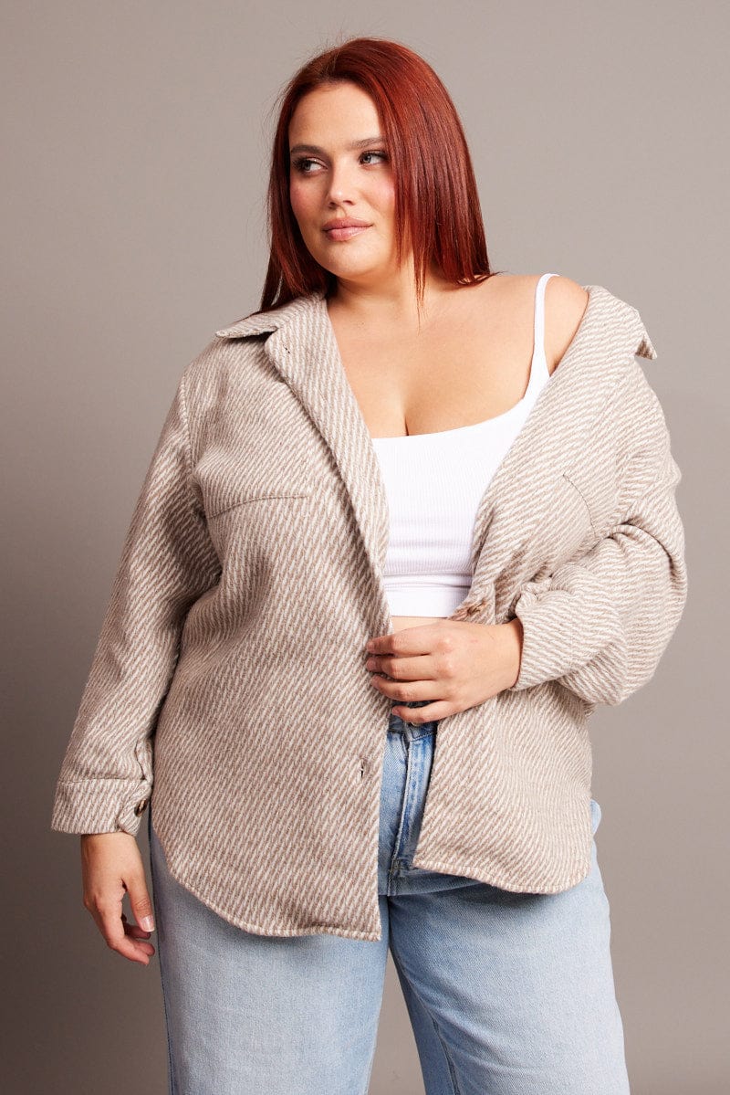 Beige Textured Effect Brushed Shacket for YouandAll Fashion