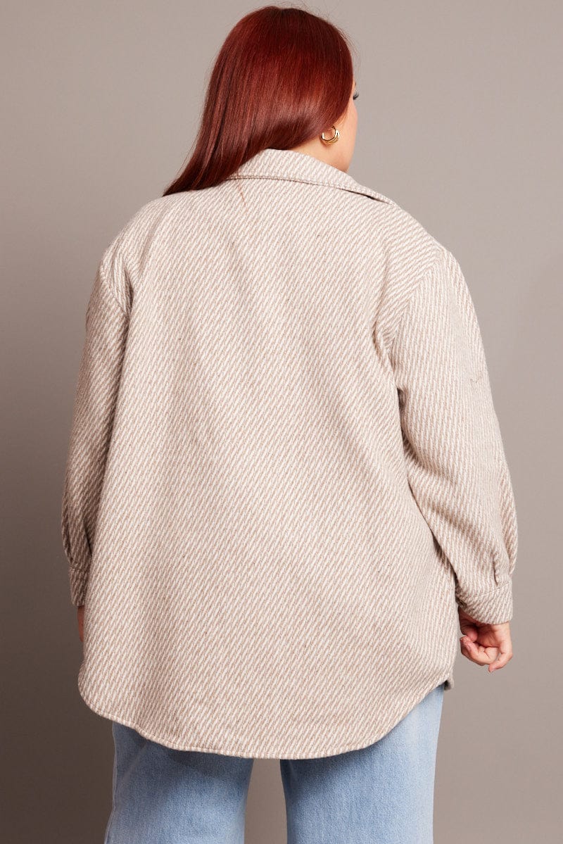 Beige Textured Effect Brushed Shacket for YouandAll Fashion