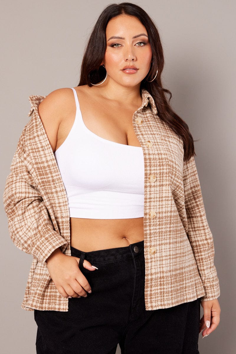 Beige Check Oversized Shacket for YouandAll Fashion