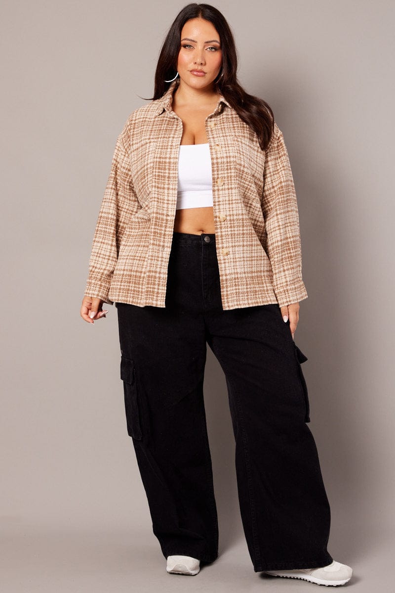 Beige Check Oversized Shacket for YouandAll Fashion