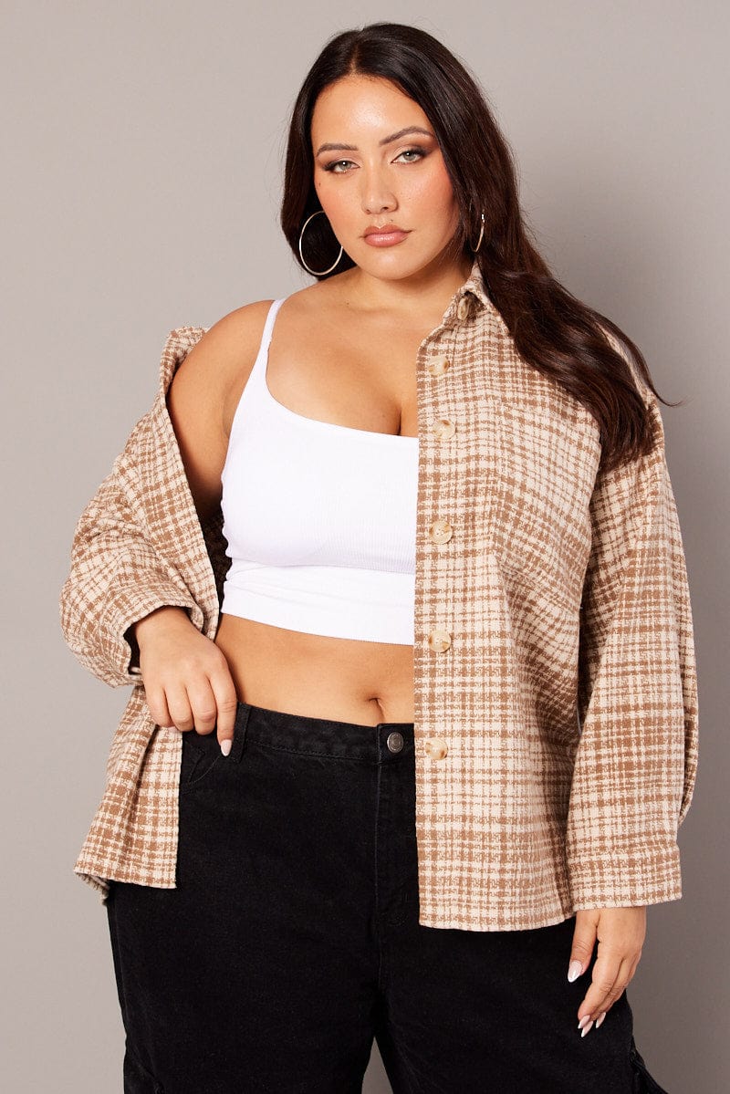 Beige Check Oversized Shacket for YouandAll Fashion