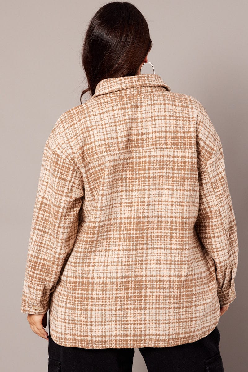 Beige Check Oversized Shacket for YouandAll Fashion