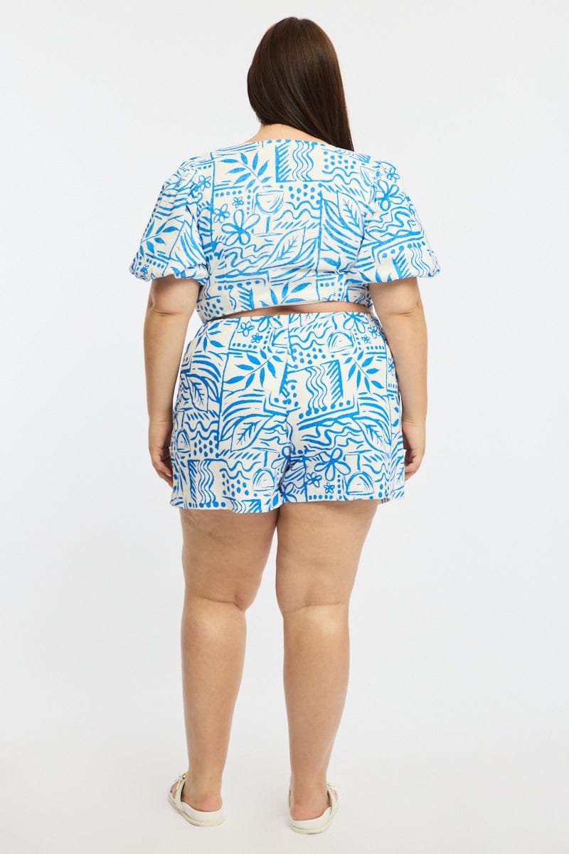 Blue Abstract Tie Up Bolero Short Sleeve for YouandAll Fashion