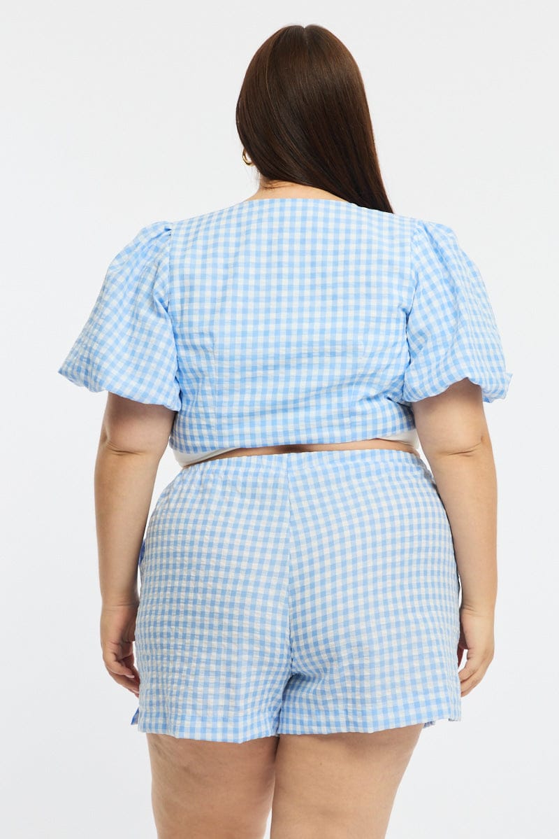 Blue Check Tie Up Bolero Short Sleeve for YouandAll Fashion