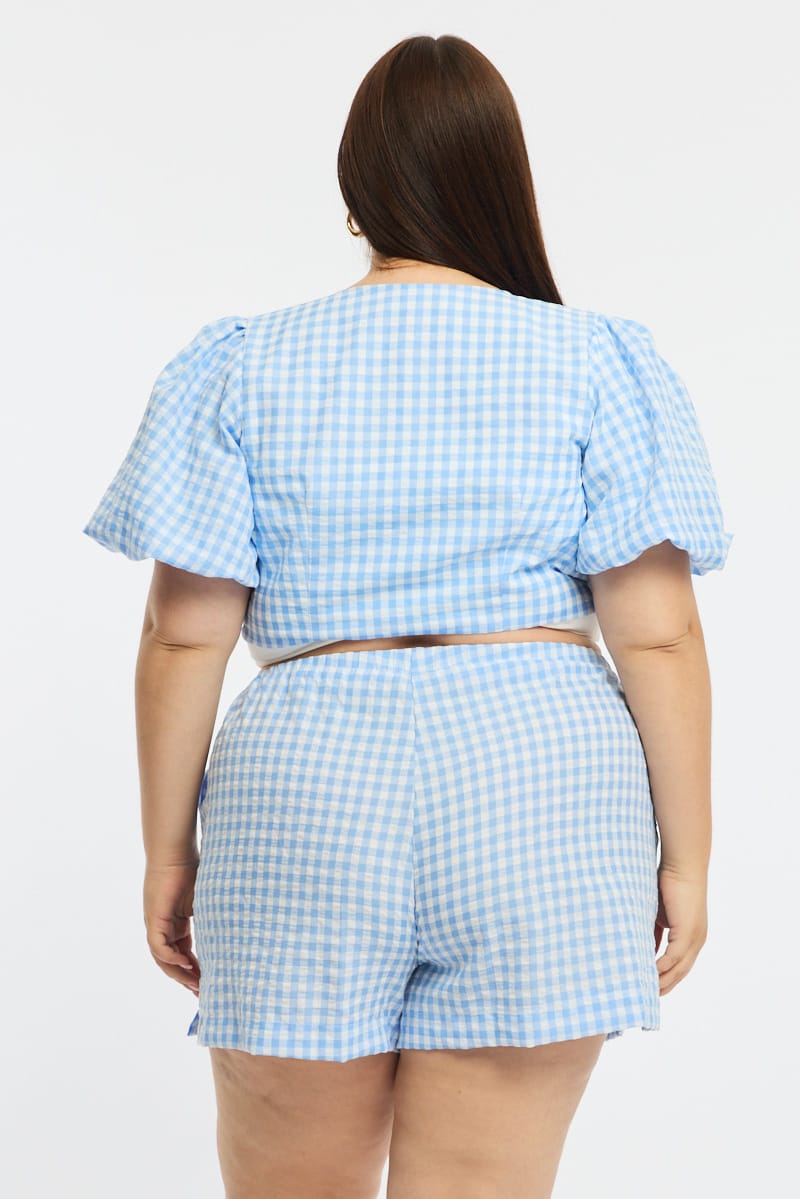 Blue Check Tie Up Bolero Short Sleeve for YouandAll Fashion