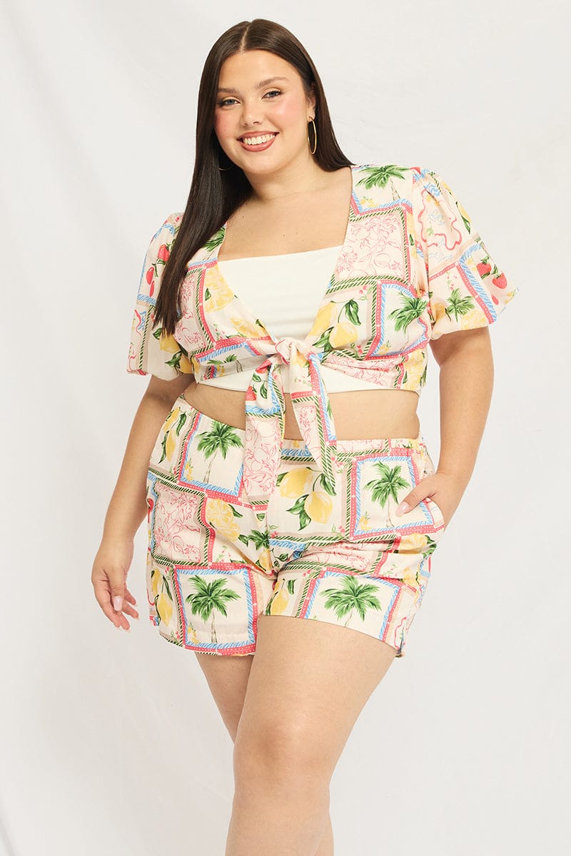 Multi Abstract Tie Up Bolero Short Sleeve for YouandAll Fashion