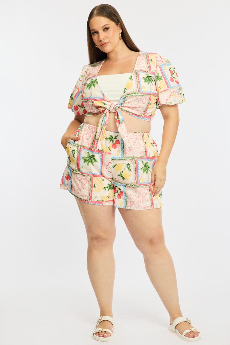 Multi Abstract Tie Up Bolero Short Sleeve for YouandAll Fashion