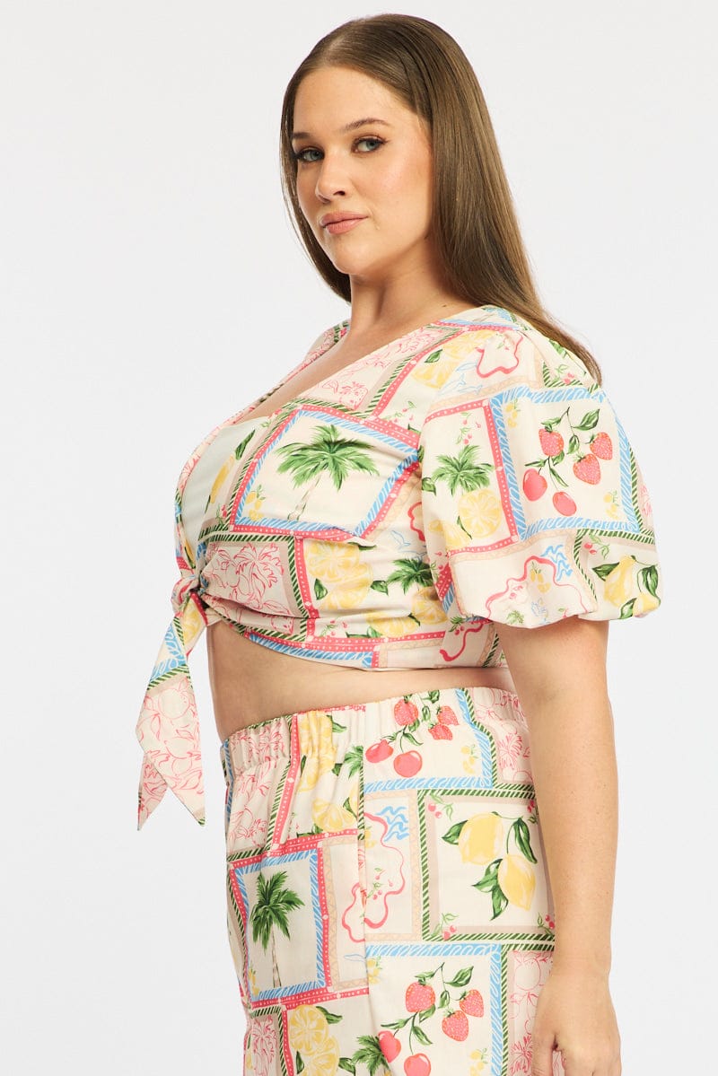 Multi Abstract Tie Up Bolero Short Sleeve for YouandAll Fashion