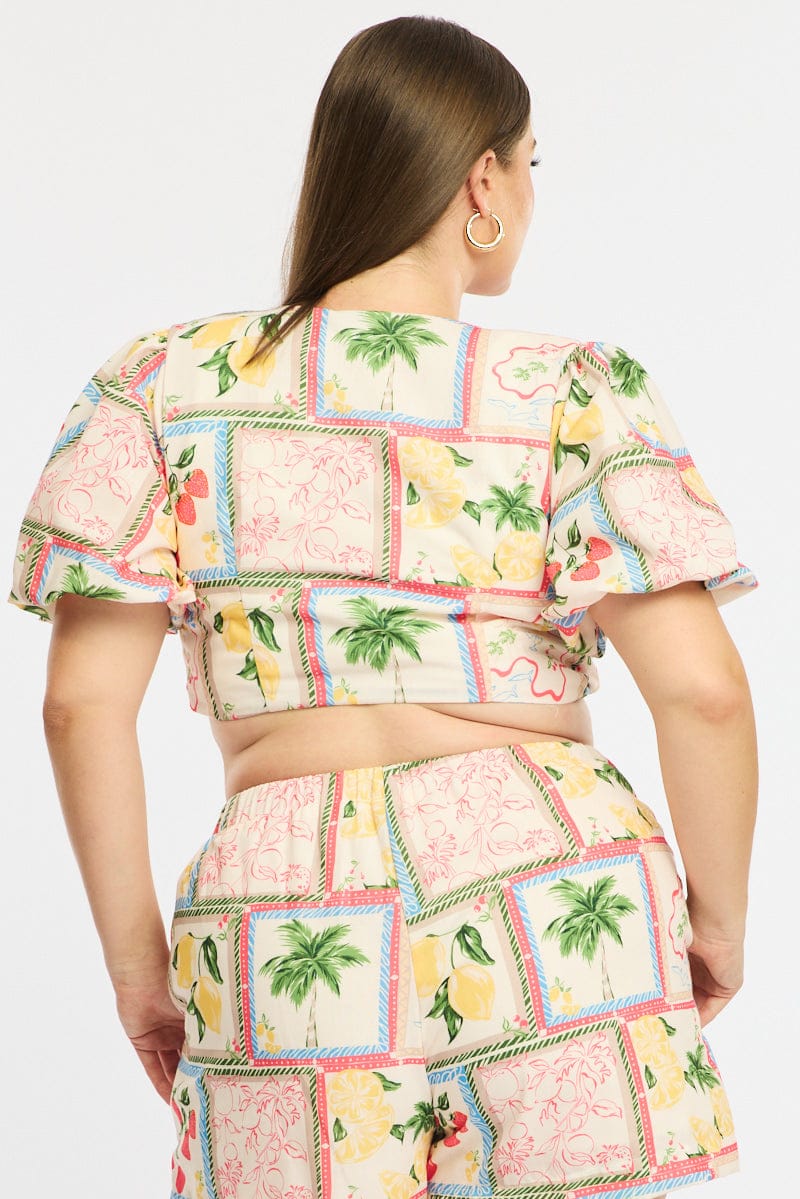 Multi Abstract Tie Up Bolero Short Sleeve for YouandAll Fashion