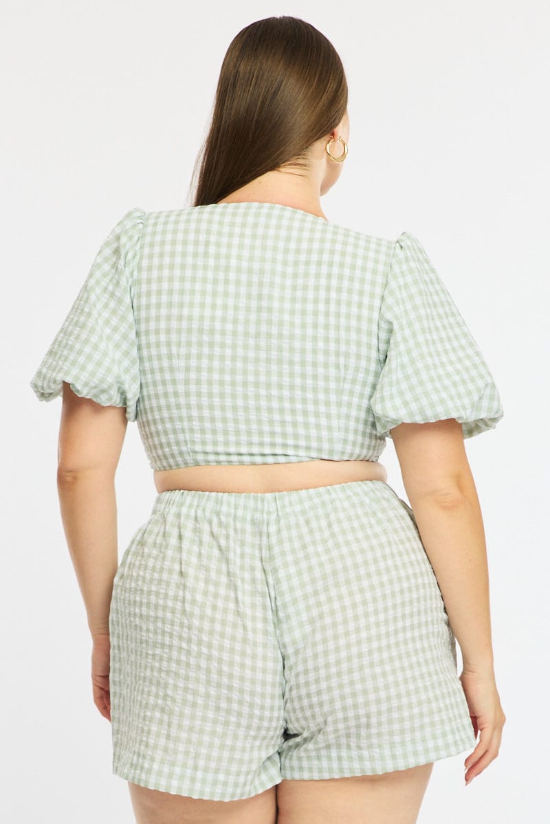 Green Check Tie Up Bolero Short Sleeve for YouandAll Fashion