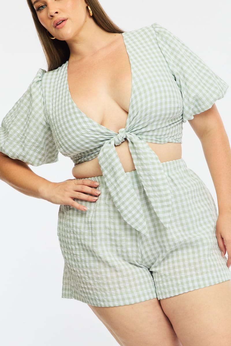 Green Check Tie Up Bolero Short Sleeve for YouandAll Fashion