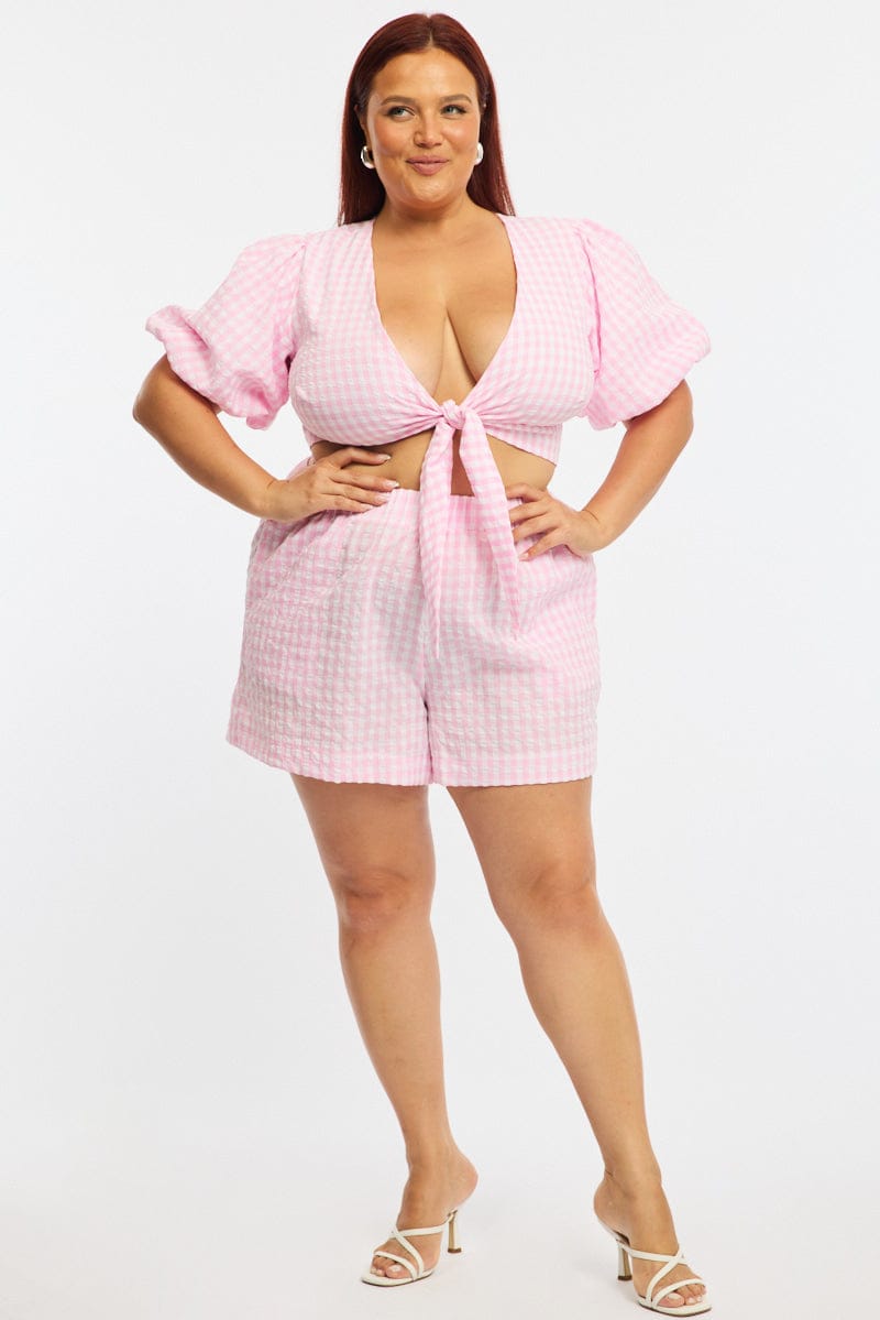 Pink Check Tie Up Bolero Short Sleeve for YouandAll Fashion