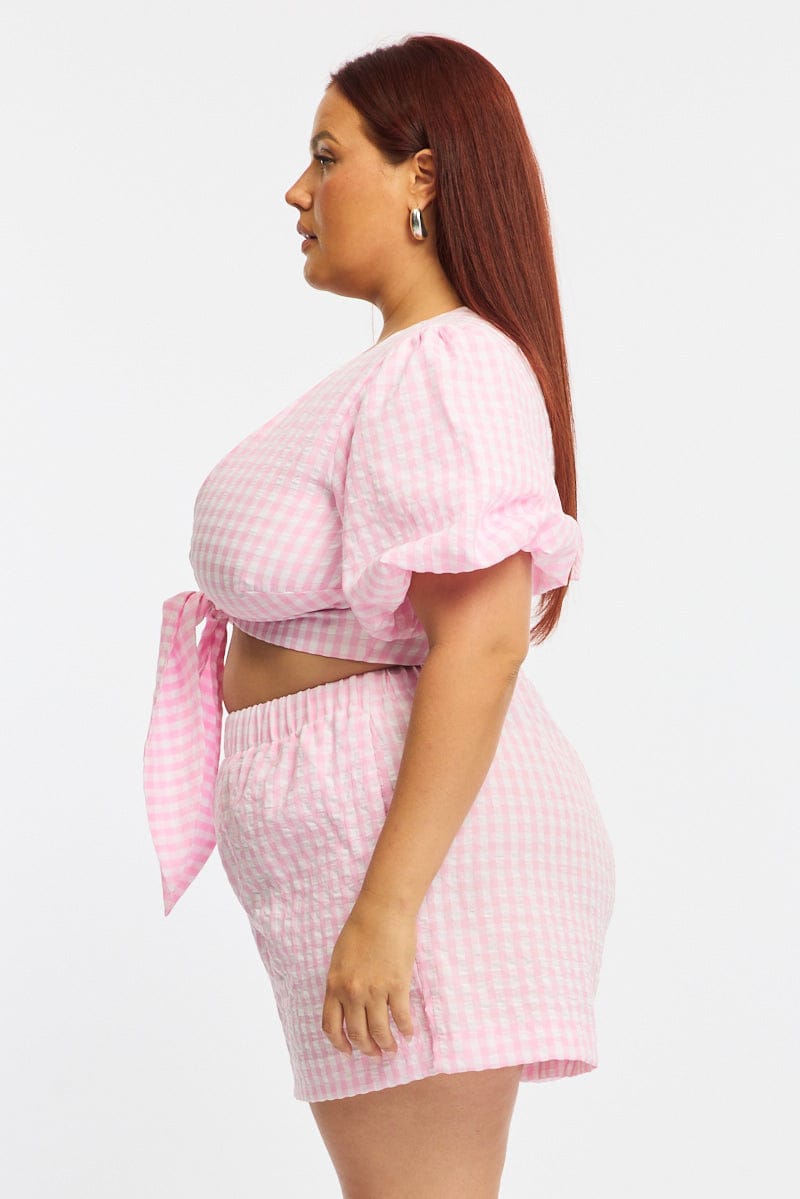 Pink Check Tie Up Bolero Short Sleeve for YouandAll Fashion