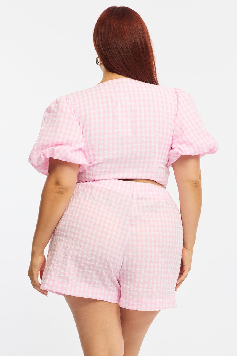 Pink Check Tie Up Bolero Short Sleeve for YouandAll Fashion