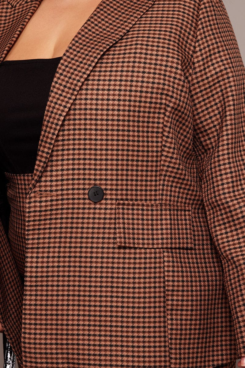 Brown Check Oversized Blazer for YouandAll Fashion