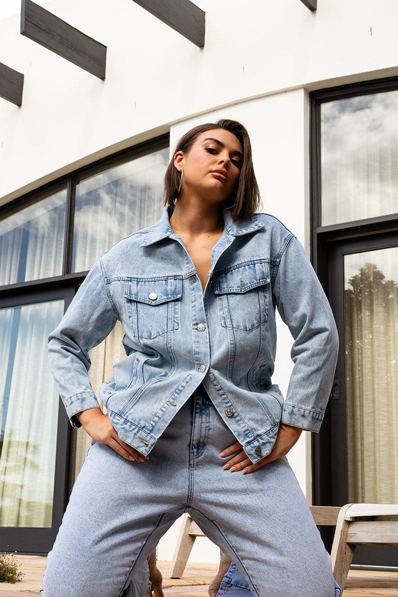 Oversized denim jacket womens plus size best sale