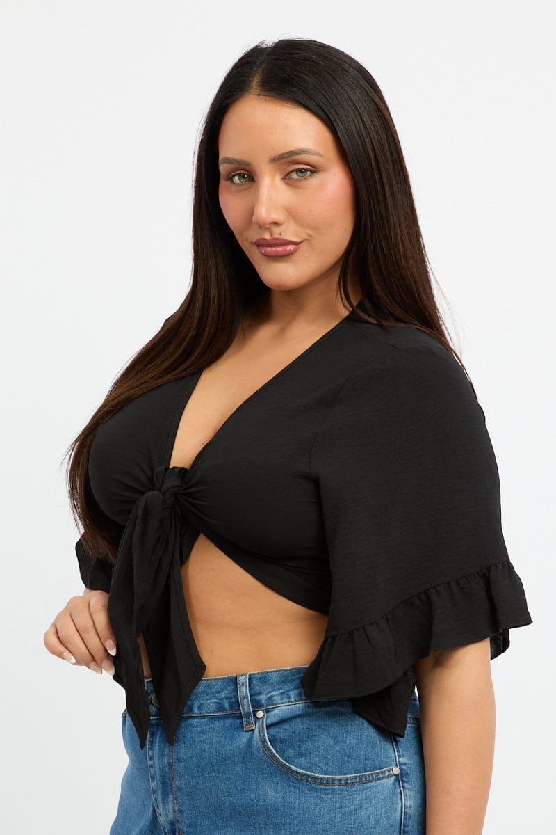 Black Frill Tie Jacket Bolero Top for YouandAll Fashion