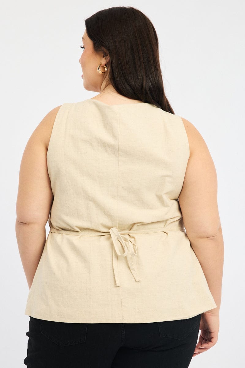 Beige Linen Square Neck Vest for YouandAll Fashion
