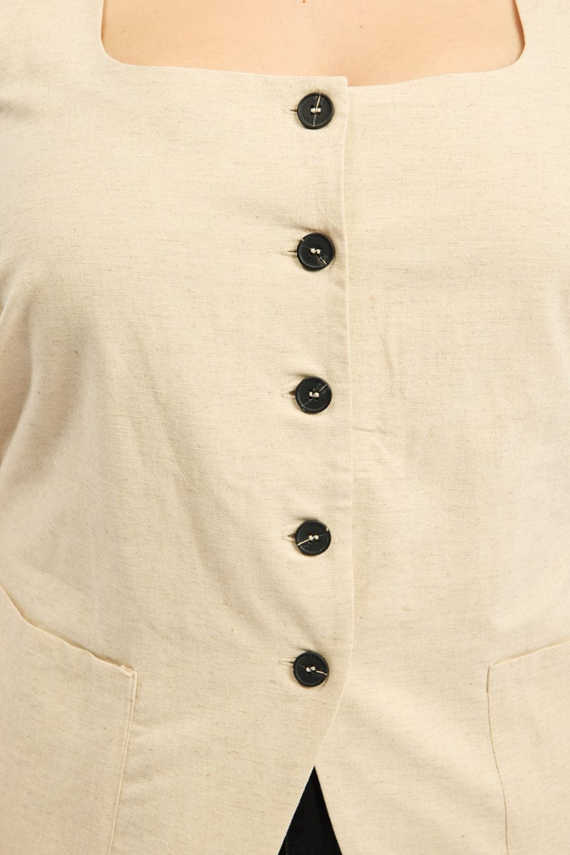 Beige Linen Square Neck Vest for YouandAll Fashion