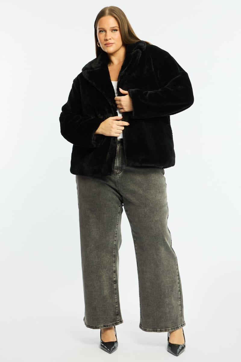 Black Faux Fur Jacket Long Sleeve for YouandAll Fashion
